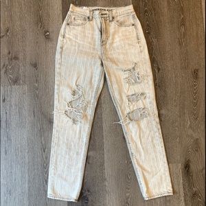 American Eagle Distressed Pinstriped Mom Jean